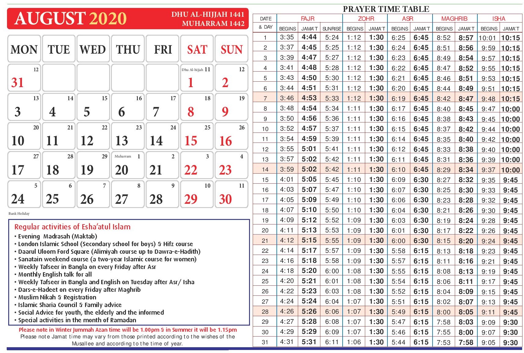 central mosque leicester namaz timetable